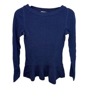 Tory Burch Ramona Merino Wool Peplum Ribbed Sweater Wide Neck Large Blue Small